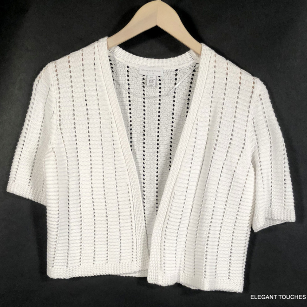 Charter Club Petites solid WHITE Shrug PS